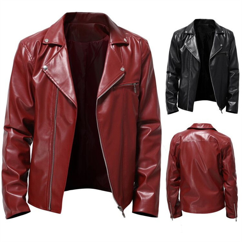 2023 Men's PU Leather Jacket Hip Hop Zippered Faux Leather Coat