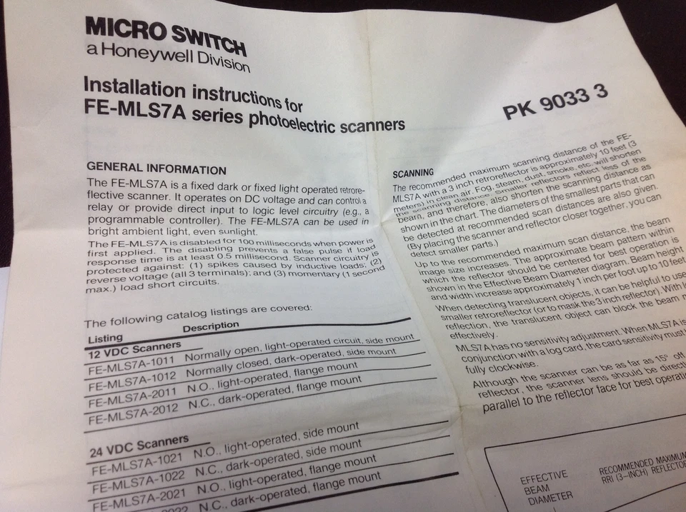 MICROINTERRUPTOR HONEYWELL FE-MLS7A-1312 NUEVO EN CAJA FOTOELÉCTRICO 12VDC ESPECIFICACIONES $99 Foto 4 de 4