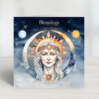Schöne und einzigartige Aquarell Sonnen & Mond Göttin & Gott Segen Karten