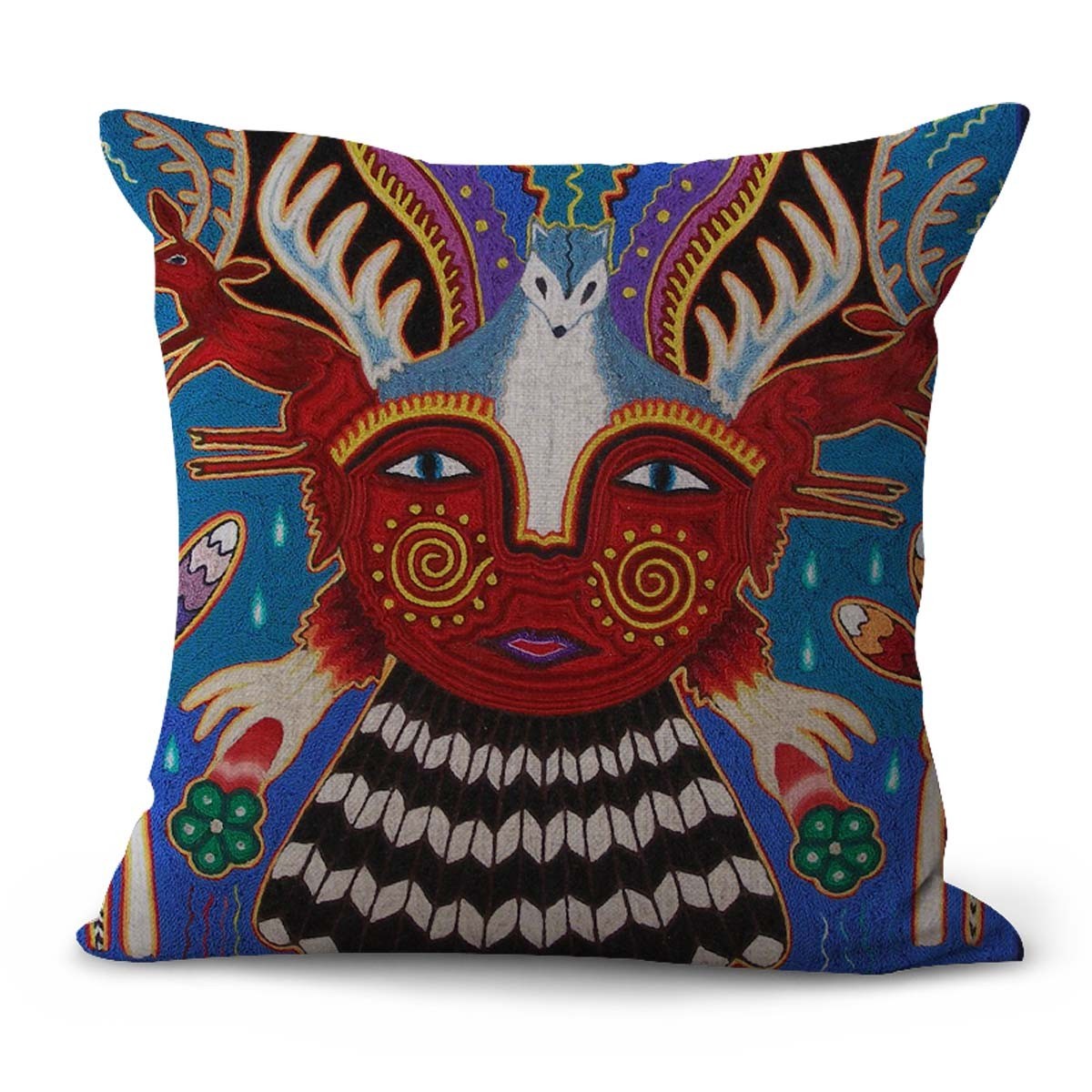 Vibrant Mexican folk art print bench cushion cover