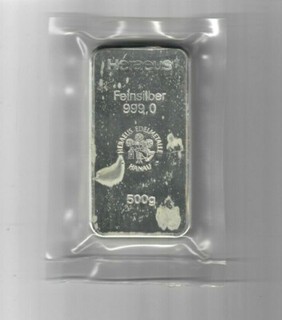 500g Heraeus Feinsilberbarren 999