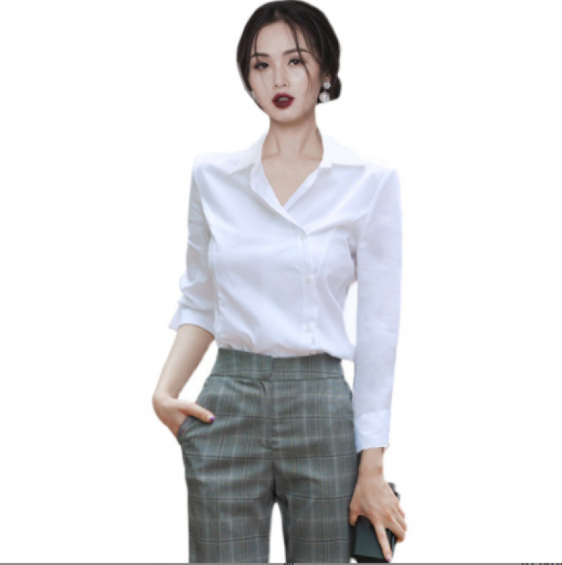 Womens Korean Professional Blouse French Shirt Casual Slim Lapel White Tops