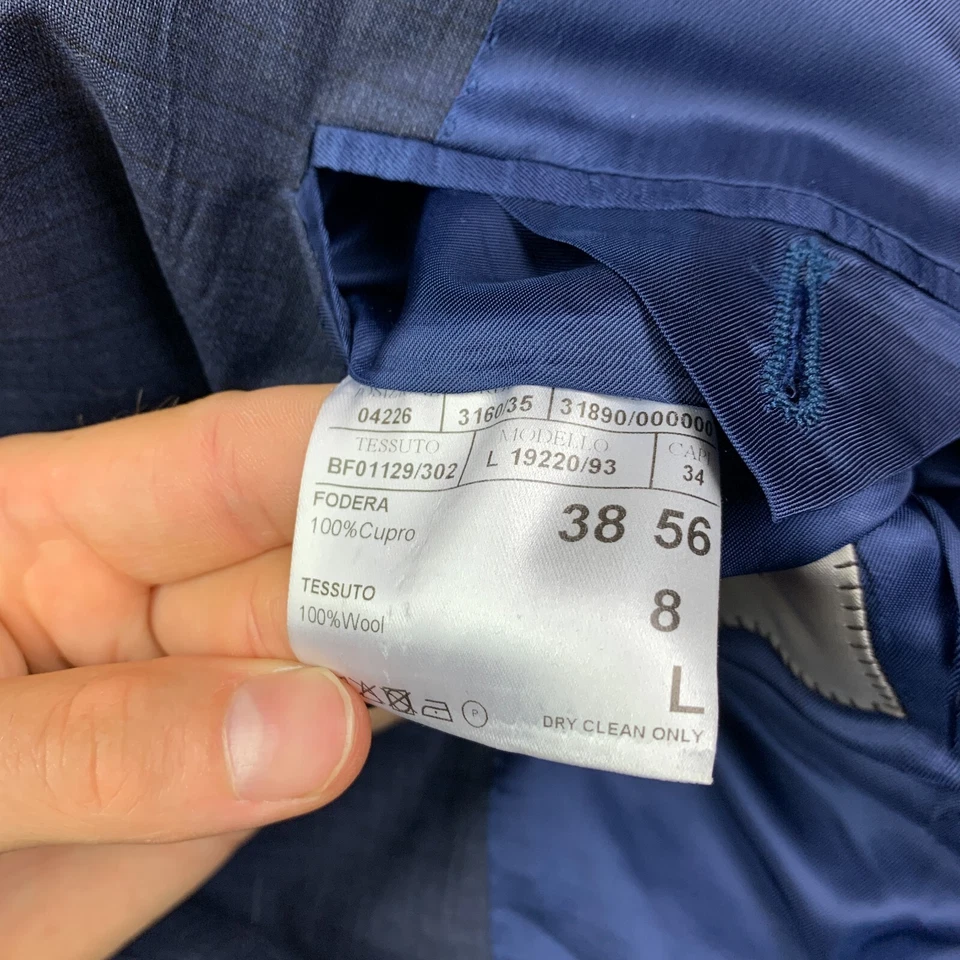 Traje Canali Hombre Talla 46 L Lana Azul 2 Botones 19220/93 Italia Cuadros Bolsillos Foto 4 de 4