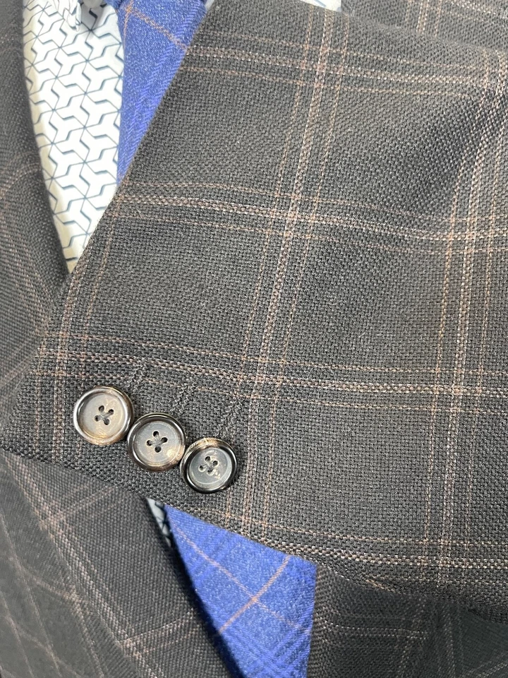 PAL ZILERI HOMBRE 44R MARRÓN VENTANA HECHO EN Italia lana lienzo abrigo deportivo Foto 3 de 4