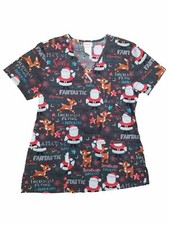 Rudolph Reindeer Womens Gray Reindeer  Santa Christmas Holiday Scrubs Top