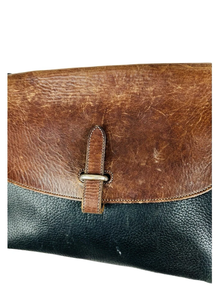 Vintage Dooney & Bourke Leather Saddle Crossbody Handbag Black Brown Florentine - Image 3 of 4