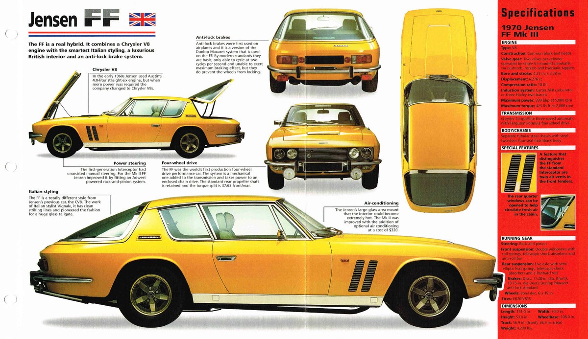 ENSEN MOTORS ジェンセン モータース カタログ パンフレット 1969 / 1970 / 1971 JENSEN FF SPEC SHEET / Brochure / Pamphlet