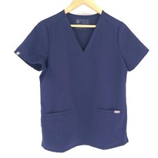 Figs Scrub Top Shirt Womens Small Navy Blue 3 Pocket Casma Short Sleeve