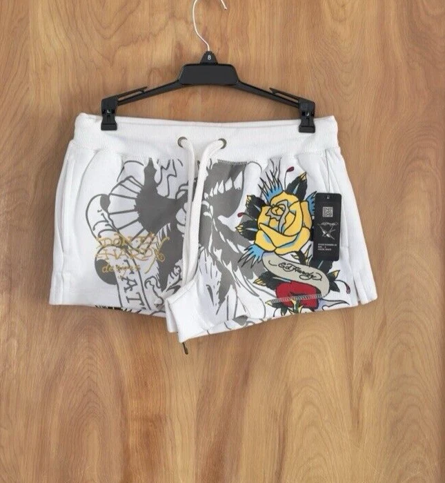 Pantalones Cortos Ed Hardy Rose Heart Y2K Polar Tatuaje Corazón Gráfico Cordón Talla S Nuevos con Etiquetas Foto 3 de 4