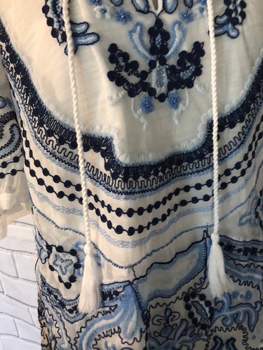 NWT INC International Concepts Cold-Shoulder Top Petite Sz S Blue White Tunic - Picture 6 of 7