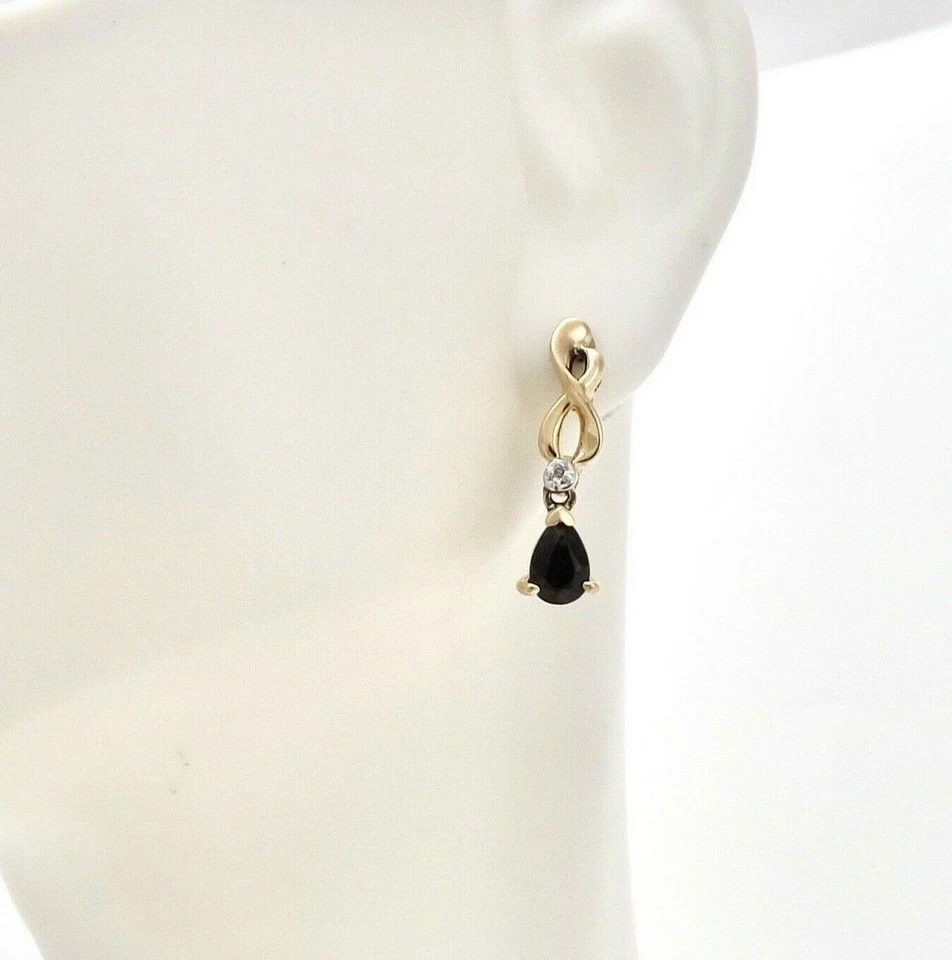 Pendiente colgante infinito diamante piedra natal septiembre zafiro azul oro 10k Foto 2 de 4