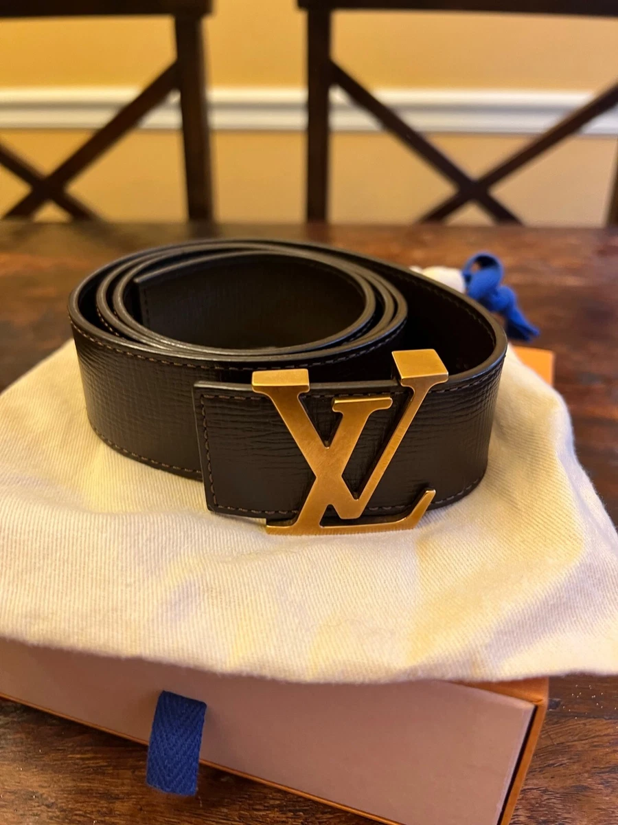 Authentic Louis Vuitton Dark Brown Leather LV Initiales Buckle Belt 85/34  M6902