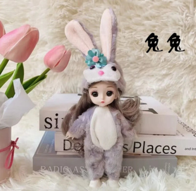 BJD 6'' Cute Doll w Expression Face Life-Like Eyes Silver Ball Joint  Suit C3
