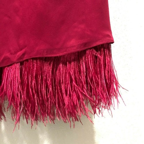 Watters and Watters Bridesmaid Chiffon Dress | Ostrich Feathers | Cranberry XS 2 - Picture 7 of 11