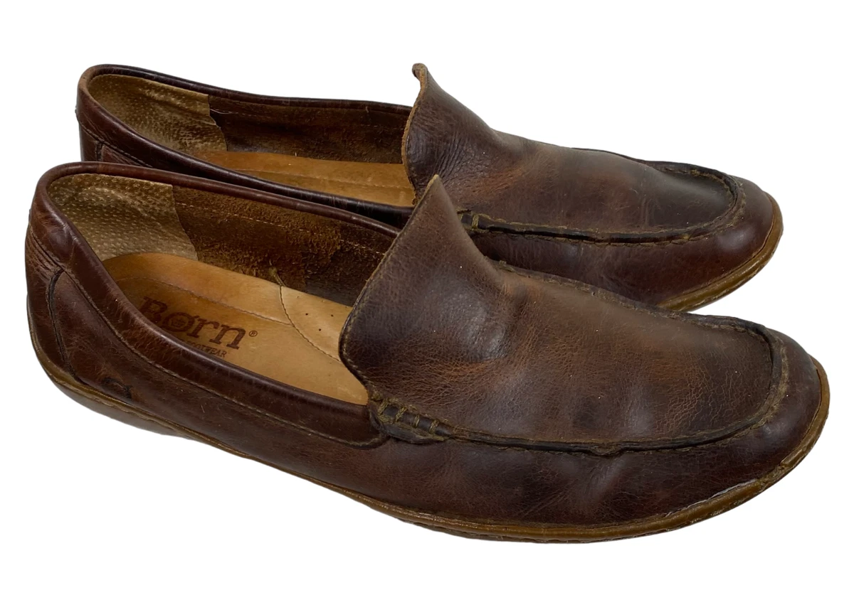 Born Mens 11 Loafers Shoes Driving Mocs Brown Leather Slip On Casual Dress V