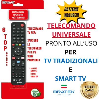 BRAVO Telecomando UNIVERSALE TV Samsung LG Telefunken Philips Sony Panasonic Smart LED