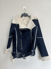 J.o.a Denim Biker Jacket With Faux Shearling Lining Women’s Size Small