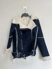 J.O.A Denim Biker Jacket With Faux Shearling Lining Women’s Size Small