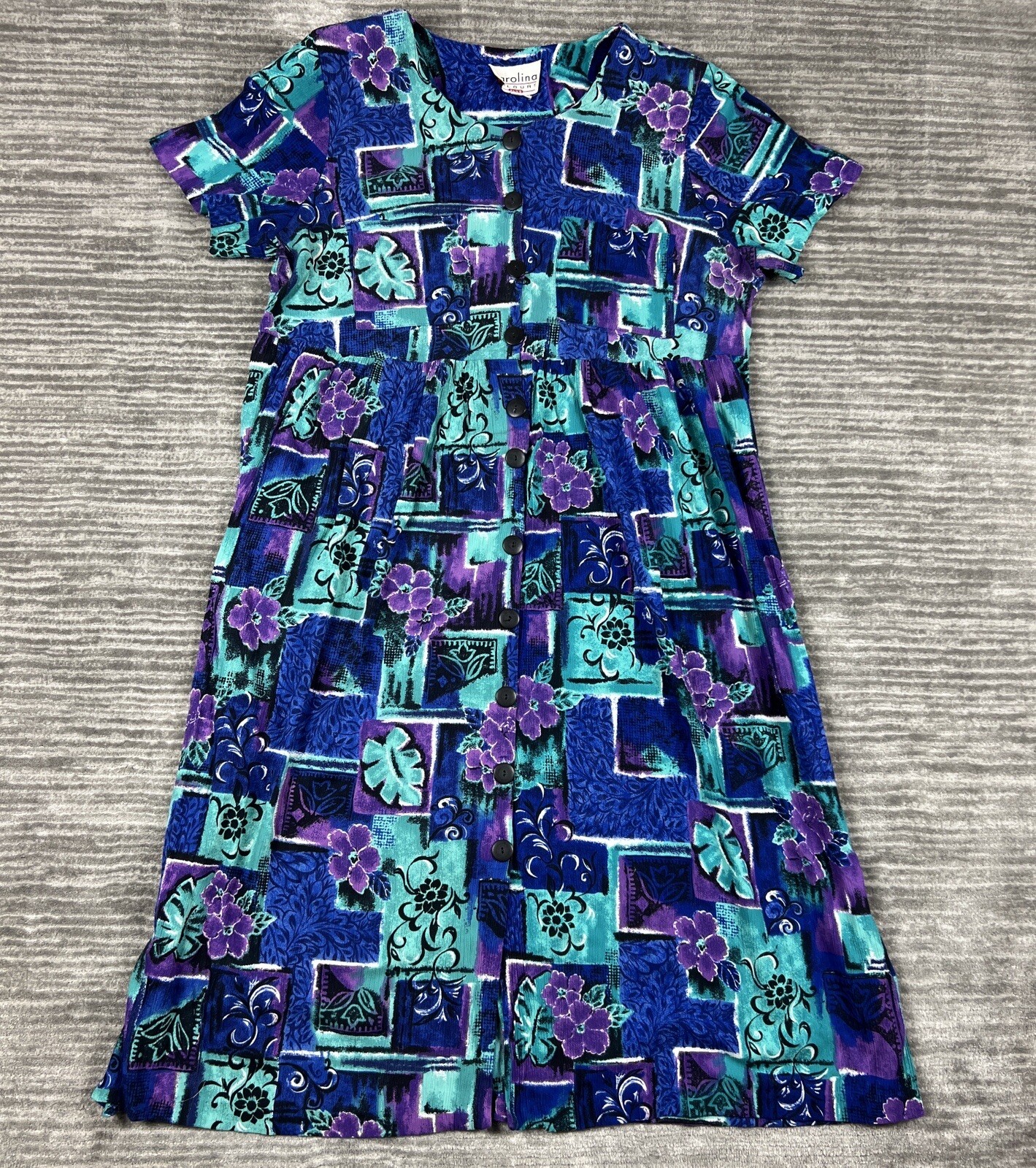 Carolina Colours Dress Womens 16 Blue Button Up MAXI Made in USA