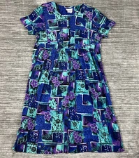 Carolina Colours Dress Womens 16 Blue Button Up MAXI Made in USA