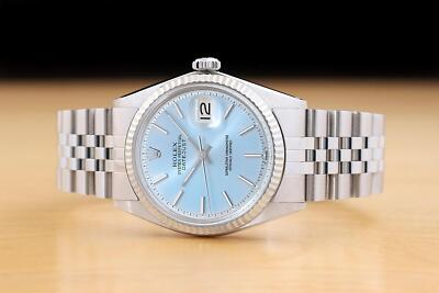 ROLEX MENS DATEJUST 18K WHITE GOLD STAINLESS STEEL ICE BLUE DIAL