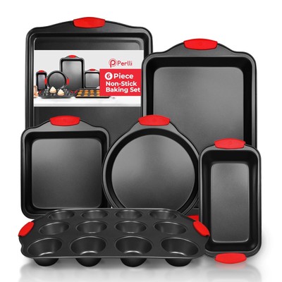 PERLLI Non-Stick 6-Piece Baking Pan Set, BPA-Free Carbon Steel Bakeware Set w...