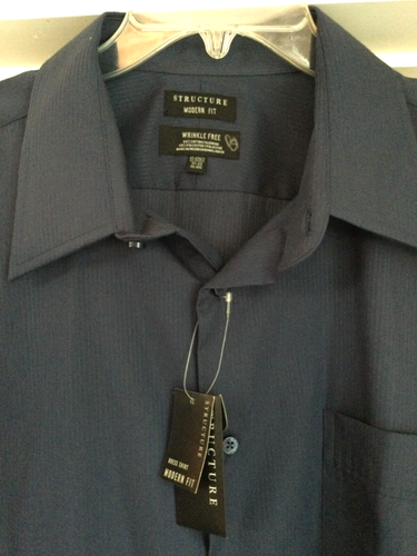 Structure Men Dress Shirt Modern Fit Navy Blue Pinstripe LS Medium Button Down - Picture 2 of 4