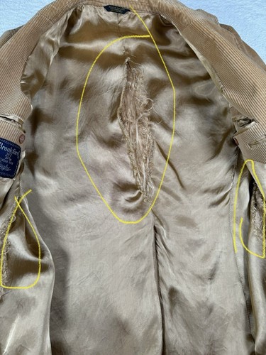 Brookford cappotto sportivo vintage velluto a coste 44L ecopelle scamosciata toppa gomito marrone blazer difetto - Foto 6 di 12