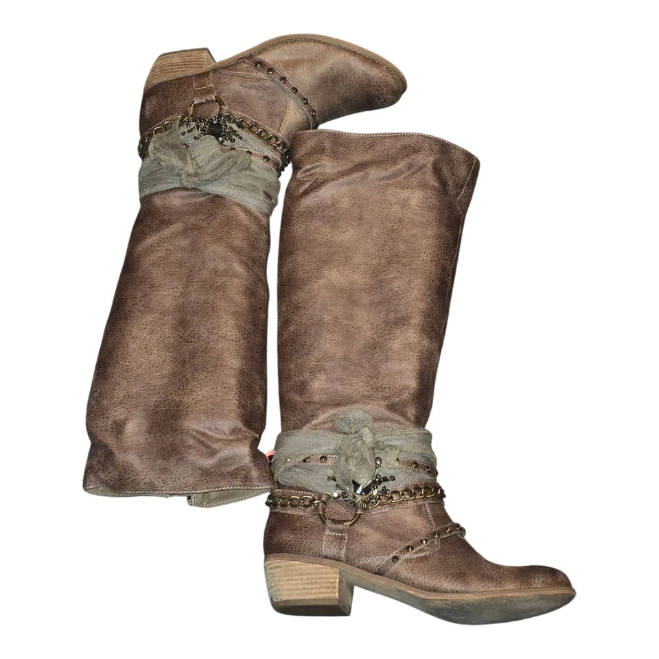 Botas de montar de moda sin clasificación joyas cadenas hasta la rodilla encaje occidental gótico talla 9,5 Foto 2 de 4