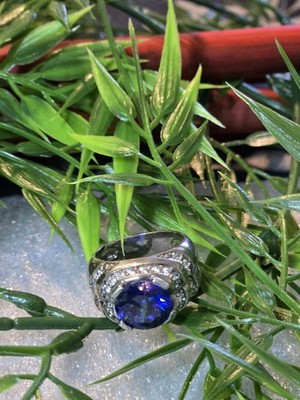 Vintage ADI Signed 925 Sterling Silver Blue Sapphire CZ Statement Ring  Size 5.5