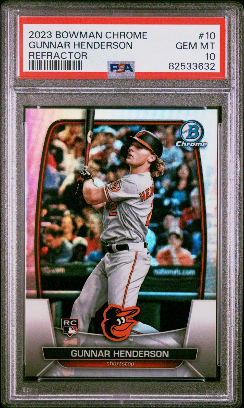 2023 Bowman Chrome - #10 GUNNAR HENDERSON - Refractor /499 Rookie - PSA 10 view 1
