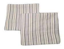 Set of 2 White W/Blue Grey Striped Flannel PillowCases 20 X 30 Standard/queen