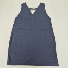 BETTY KAY Dress 16 Blue Women's Linen Blend Sleeveless V-Neck Knee Length