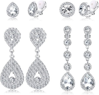 Jstyle 4 Pairs Silver Clip on Earrings for Women Elegant Rhinestone Clip on Earr