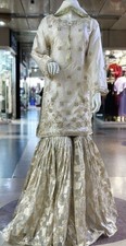 Luxury Pakistani Bridal  Partywear Outfit Embroided Shirt Dupatta With Gharara