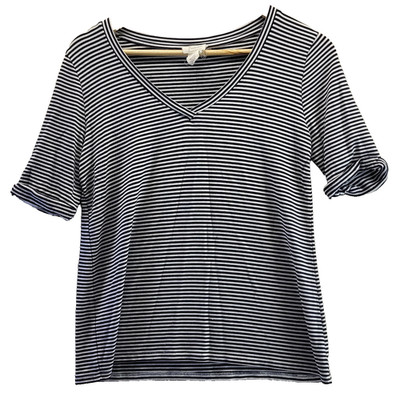 Andrea Jovine Shirt Womens Small Black White Striped Short Sleeve Pullover