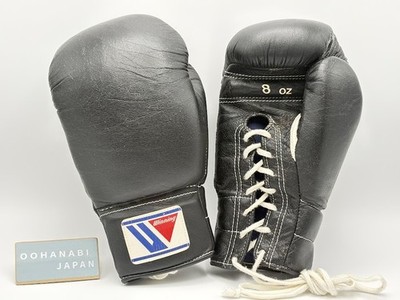 Winning Boxing Gloves 8oz FP-700 Black Lace Up Soft type Used Genuine JAPAN