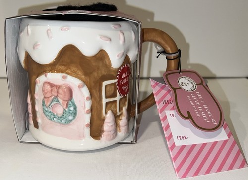 Peppermint And Pine Christmas Mug & Glove Set Gingerbread House Pink Brown NWT - Picture 5 of 15