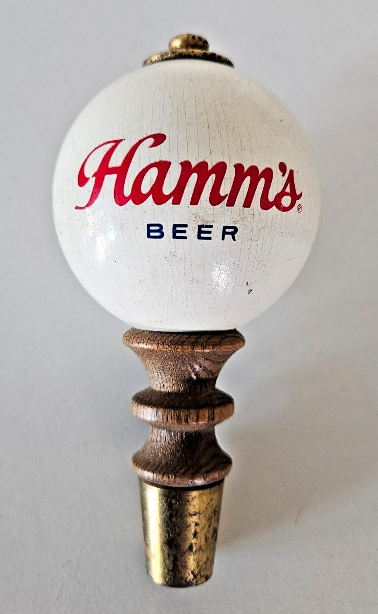 VINTAGE HAMM'S BEER CERAMIC POOL BALL / WOODEN TAP PULL HANDLE VERY RARE