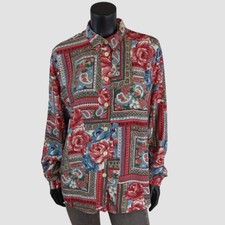 Vintage 90s Paisley Patchwork Blouse Oversize...
