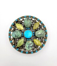 Southwest Natural Stone Faux Turquoise Belt Buckle Filigree Bronzed Gold Tone