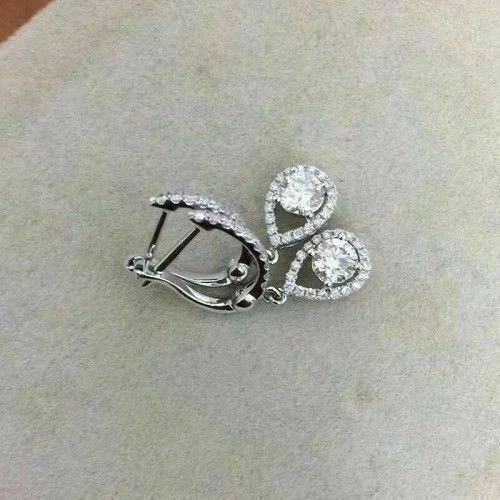 Pendientes colgantes de diamantes de corte redondo de 2 quilates creados en laboratorio de oro blanco de 14 k regalo Foto 2 de 4