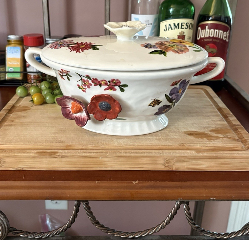 Anthropologie Nathalie Lete Floraral Ceramic Serving Dish with Lid and Handles