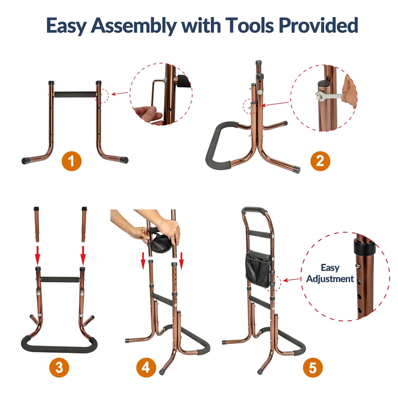 Chair Stand Assist for Elderly with Sturdy Base, Adjustable Height Bed Rails ...