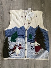 Vintage Ladies Large Bobbie Brooks Christmas Sweater Vest Skaters New With Tags