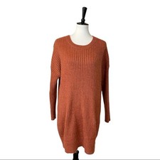 Fashion Nova Sweater Dress Oversized Ribbed Long Sleeves Crew Neck Orange Size S