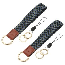 Keychain Wristlet, 2 Pcs Cute Keychain Woven Wrist Lanyard, Gray/Blue/Black