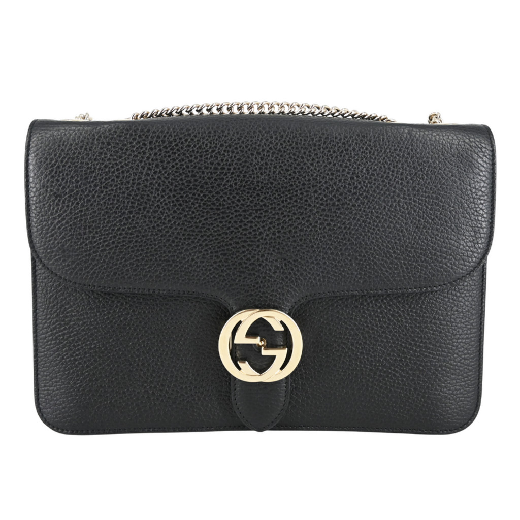 GUCCI | Interlocking G Black Leather Shoulder Bag - image 1