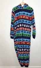 Aldi Gear Fleece One Piece Pajama Adult Large Zip Up Christmas Holiday Snowman L