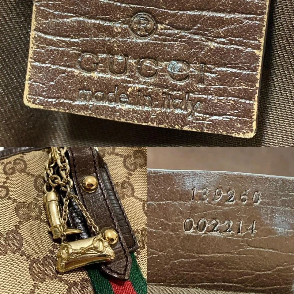 GUCCI GG Sherry Line Tote Bag Canvas Leather Beige Brown Used Authentic - Image 2 of 4